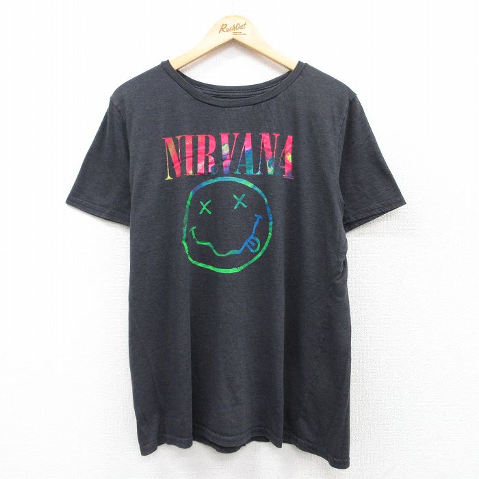 L★古着 半袖 ロック バンド Tシャツ メンズ ニルバーナ ニルヴァーナ クルーネック 黒 ブラック 25jul16 中古
