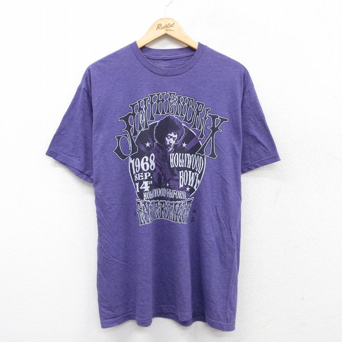 XL★古着 半袖 ロック バンド Tシャツ メンズ ジミヘンドリックス ことｔン クルーネック 紫 パープル 霜降り 25jul16 中古