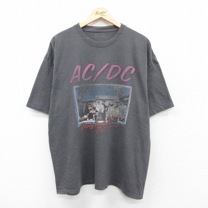 XL★古着 半袖 ロック バンド Tシャツ メンズ AC/DC 大きいサイズ クルーネック 黒 ブラック 霜降り 25jul16 中古