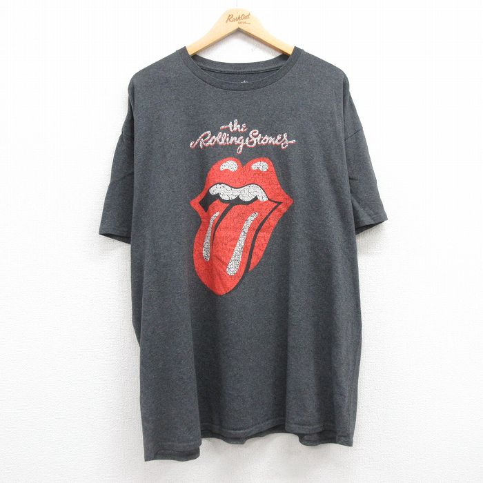 XL★古着 半袖 ロック バンド Tシャツ メンズ ローリングストーンズ The Rolling Stones 大きいサイズ クルーネック 濃グレー 霜降り 25jul19 中古