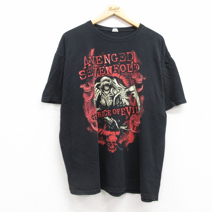 XL★古着 半袖 ロック バンド Tシャツ メンズ アベンジドセブンフォールド アヴェンジドセヴンフォールド 大きいサイズ コットン クルーネック 黒 ブラック 25jul19 中古