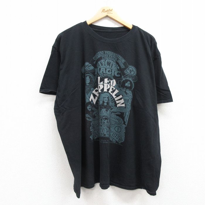 XL★古着 半袖 ロック バンド Tシャツ メンズ レッドツェッペリン 大きいサイズ クルーネック 黒 ブラック 25jul19 中古