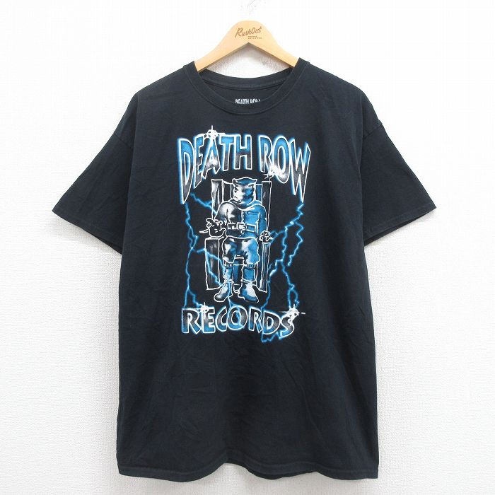 XL★古着 半袖 ヒップホップ ラップ Tシャツ メンズ デスロウレコーズ コットン クルーネック 黒 ブラック 25jul31 中古
