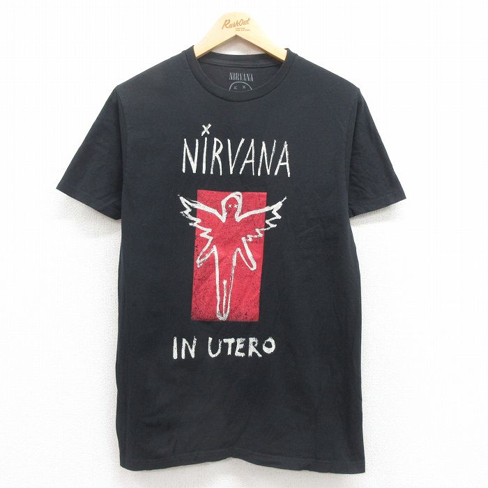 S★古着 半袖 ロック バンド Tシャツ メンズ ニルバーナ ニルヴァーナ インユーテロ コットン クルーネック 黒 ブラック 25jul31 中古
