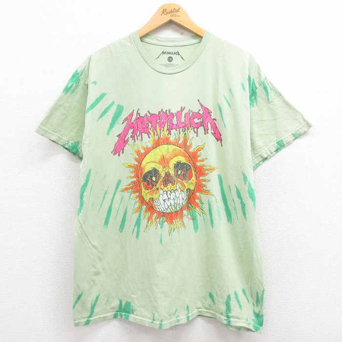 XL★古着 半袖 ロック バンド Tシャツ メンズ メタリカ パスヘッド コットン クルーネック 緑 グリーン タイダイ 【spe】 25jul31 中古