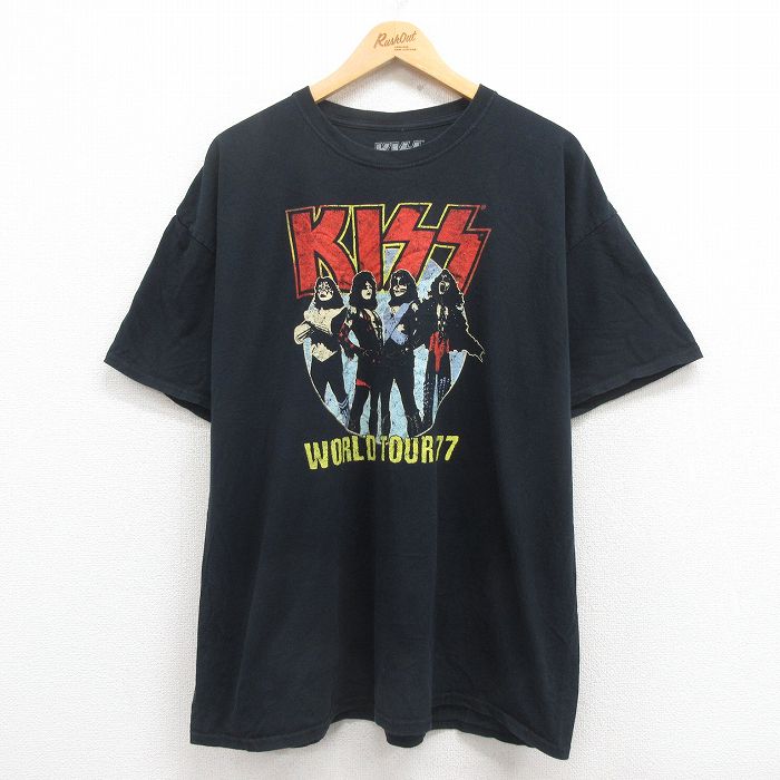 XL★古着 半袖 ロック バンド Tシャツ メンズ キッス 大きいサイズ コットン クルーネック 黒 ブラック 25jul31 中古
