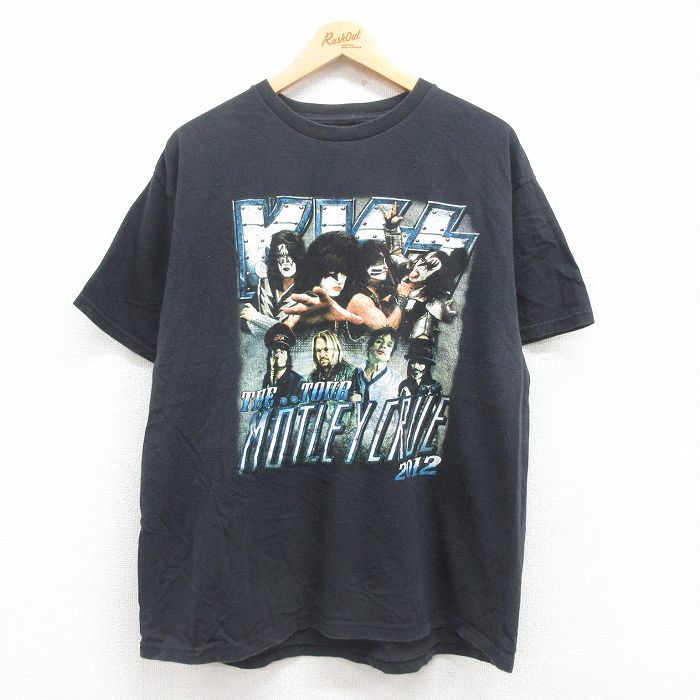 XL★古着 半袖 ロック バンド Tシャツ メンズ キッス モトリークルー クルーネック 黒 ブラック 25aug01 中古