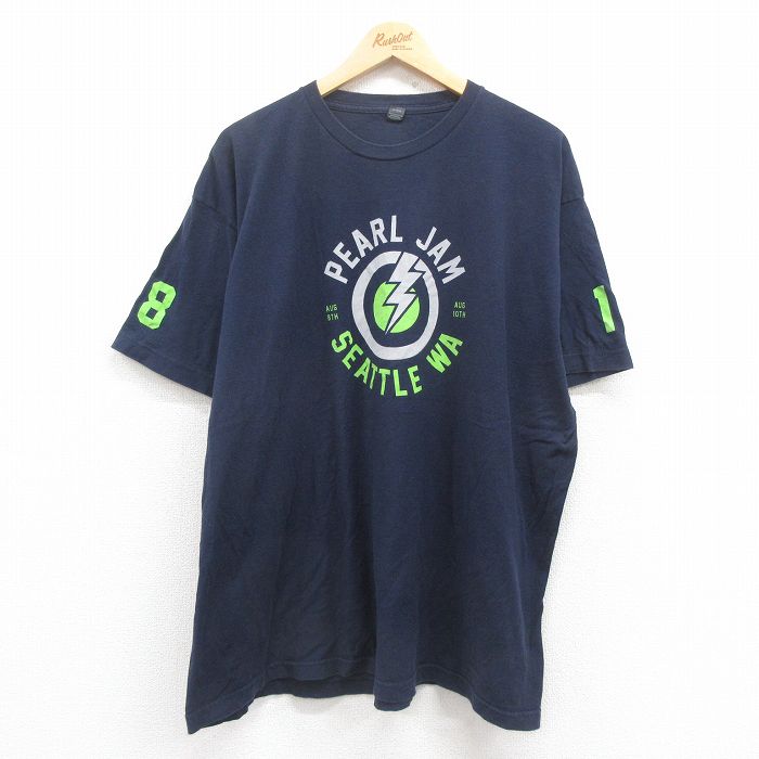 XL★古着 TULTEX 半袖 ロック バンド Tシャツ メンズ パールジャム 大きいサイズ コットン クルーネック 紺 ネイビー 25aug01 中古