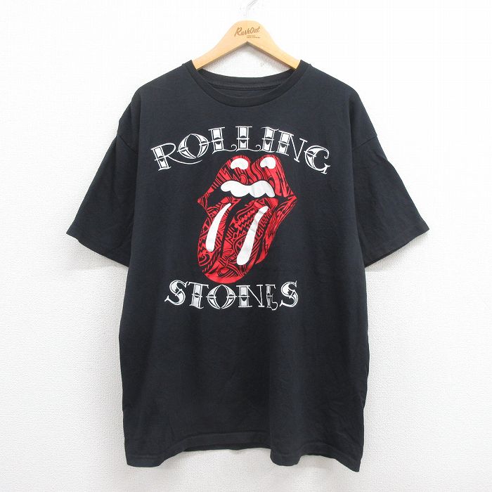 XL★古着 半袖 ロック バンド Tシャツ メンズ ローリングストーンズ The Rolling Stones クルーネック 黒 ブラック 25aug01 中古