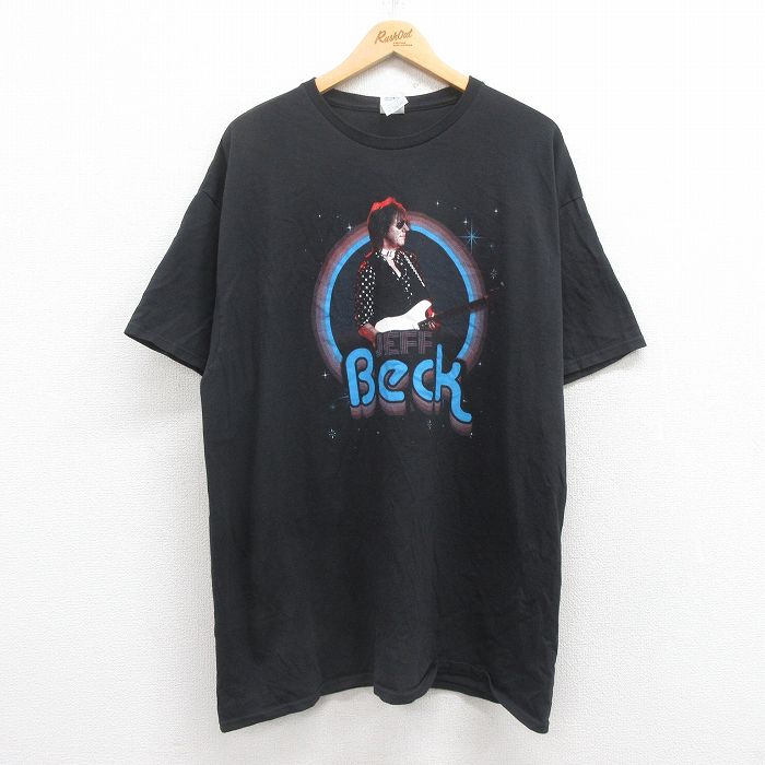 XL★古着 半袖 ロック バンド Tシャツ メンズ ジェフベック コットン クルーネック 黒 ブラック 25aug01 中古