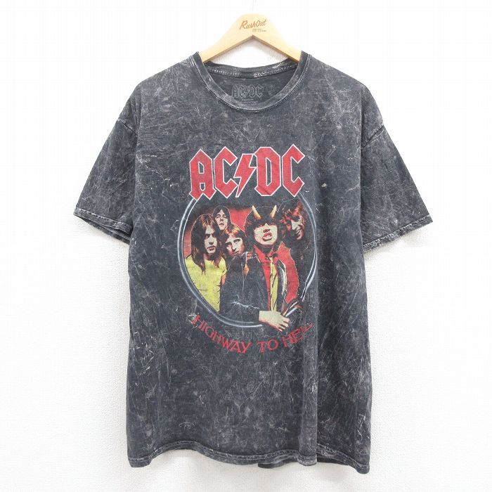 L★古着 半袖 ロック バンド Tシャツ メンズ AC/DC コットン クルーネック 黒 ブラック タイダイ 25aug01 中古