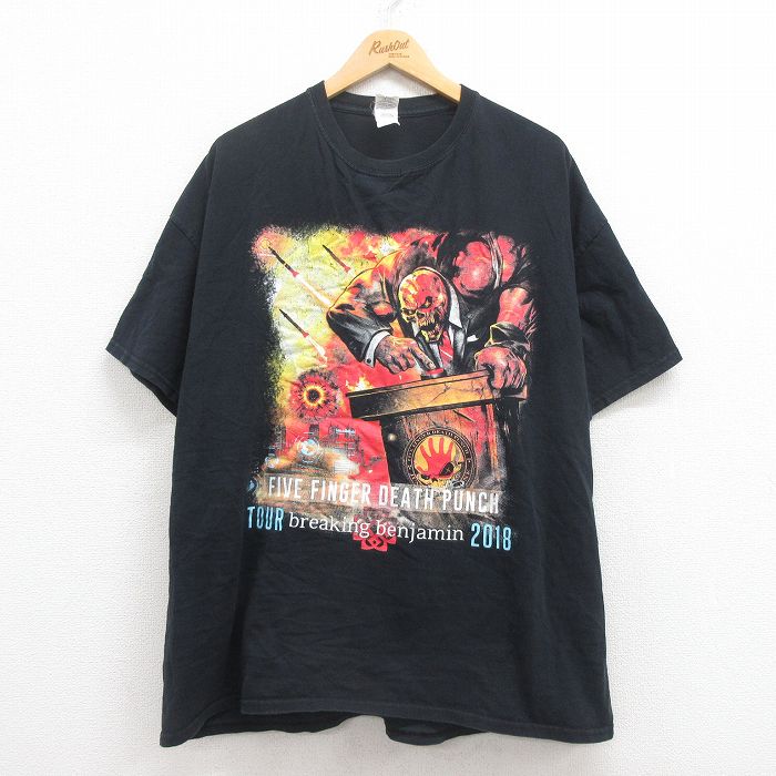 【50%OFF】XL★古着 半袖 ロック バンド Tシャツ メンズ ファイブフィンガーデスパンチ コットン クルーネック 黒 ブラック 25aug01 中古