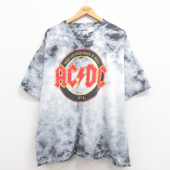 【50%OFF】XL★古着 半袖 ロック バンド Tシャツ メンズ AC/DC 大きいサイズ コットン クルーネック グレー タイダイ 25aug01 中古