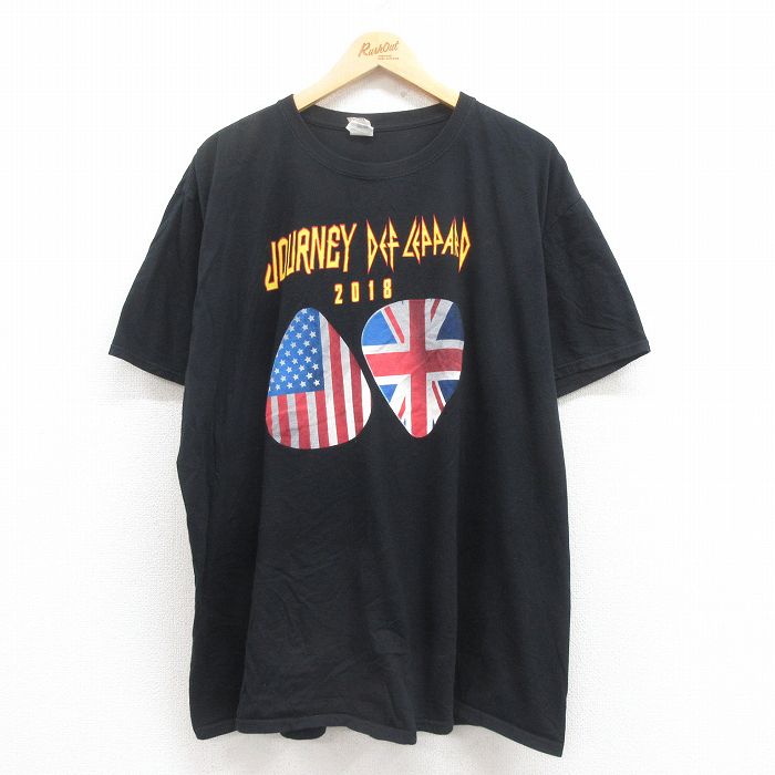 XL★古着 半袖 ロック バンド Tシャツ メンズ ジャーニー デフレパード 大きいサイズ コットン クルーネック 黒 ブラック 25aug01 中古