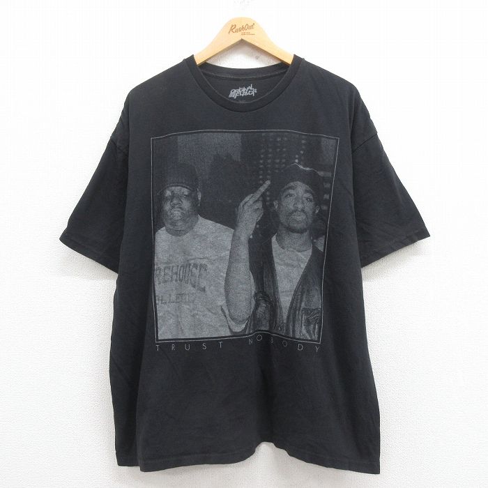 XL★古着 半袖 ヒップホップ ラップ Tシャツ メンズ ノトーリアスBIG トゥパック 2パック 2PAC 大きいサイズ コットン クルーネック 黒 ブラック 25aug01 中古