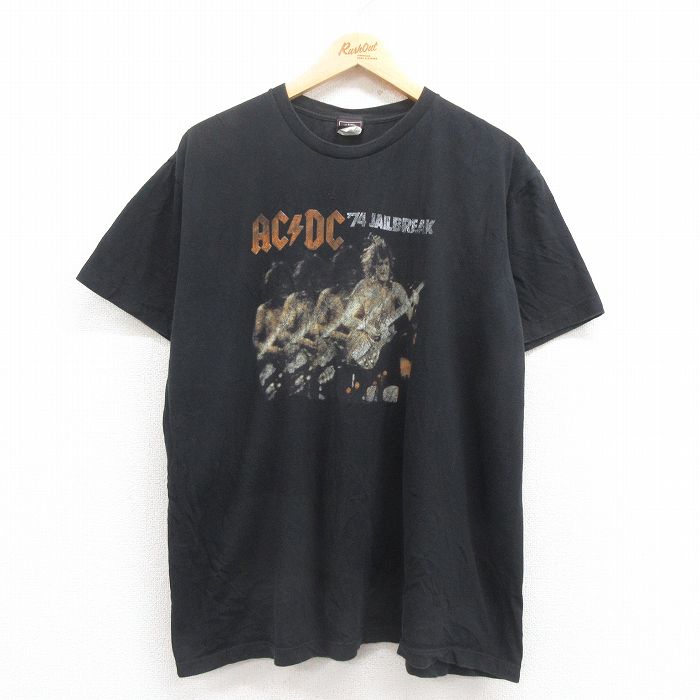 XL★古着 半袖 ロック バンド Tシャツ メンズ AC/DC 大きいサイズ コットン クルーネック 黒 ブラック 25aug01 中古