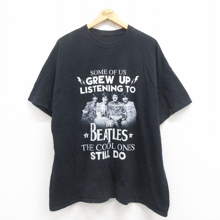 XL★古着 半袖 ロック バンド Tシャツ メンズ ビートルズ The Beatles 大きいサイズ クルーネック 黒 ブラック 25aug01 中古