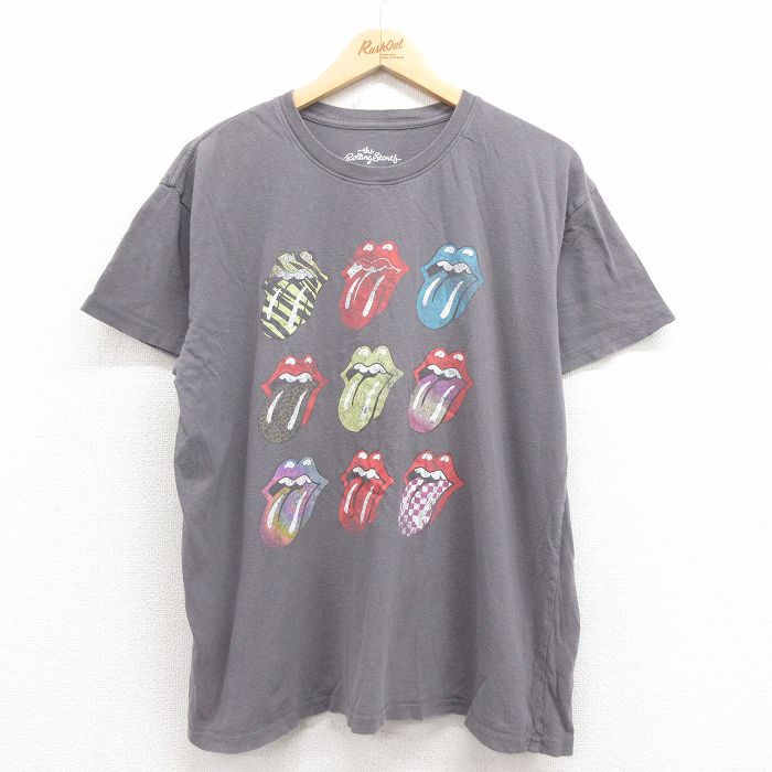 XL★古着 半袖 ロック バンド Tシャツ メンズ ローリングストーンズ The Rolling Stones コットン クルーネック グレー 25aug04 中古