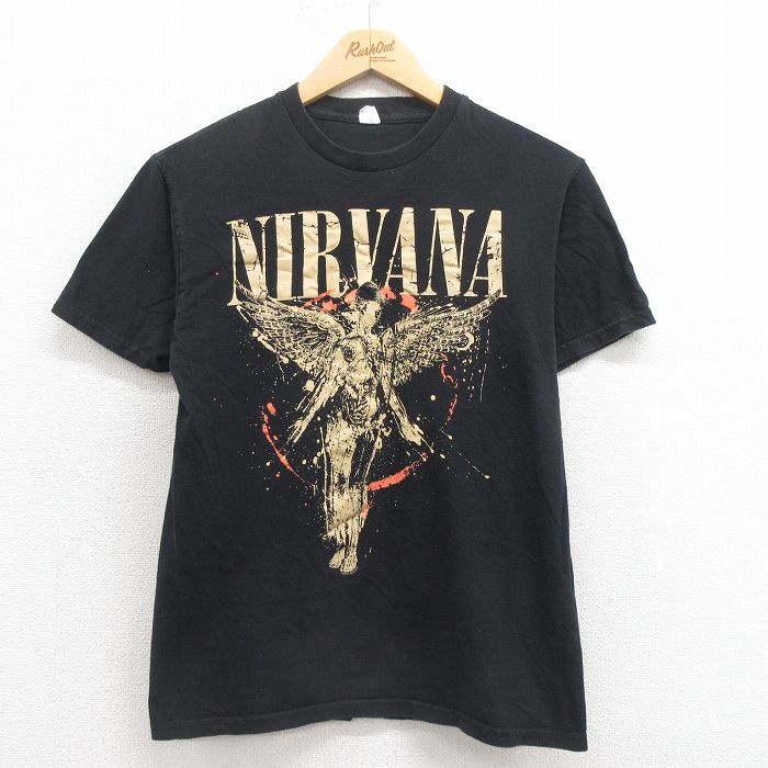S★古着 半袖 ロック バンド Tシャツ メンズ ニルバーナ ニルヴァーナ インユーテロ コットン クルーネック 黒 ブラック 【spe】 25aug04 中古