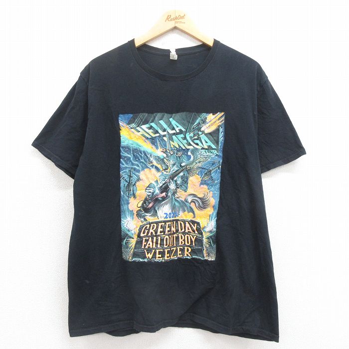 XL★古着 フルーツオブザルーム 半袖 ロック バンド Tシャツ メンズ ザヘラメガツアー グリーンデイ フォールアウトボーイ ウィーザー コットン クルーネック 黒 ブラック 【spe】 25aug04 中古