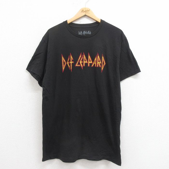 【50%OFF】XL★古着 半袖 ロック バンド Tシャツ メンズ デフレパード クルーネック 黒 ブラック 25aug04 中古