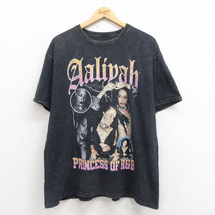 XL★古着 半袖 ヒップホップ ラップ Tシャツ メンズ アリーヤ 大きいサイズ クルーネック 黒 ブラック タイダイ 25aug04 中古