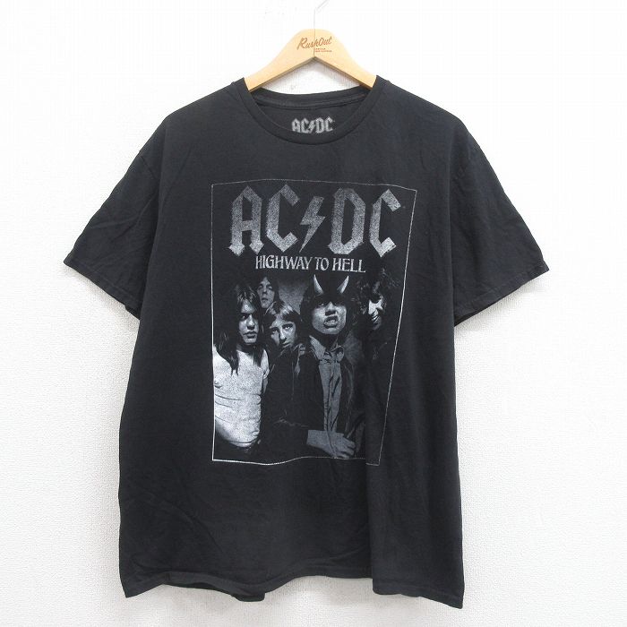 【50%OFF】XL★古着 半袖 ロック バンド Tシャツ メンズ AC/DC コットン クルーネック 黒 ブラック 25aug04 中古