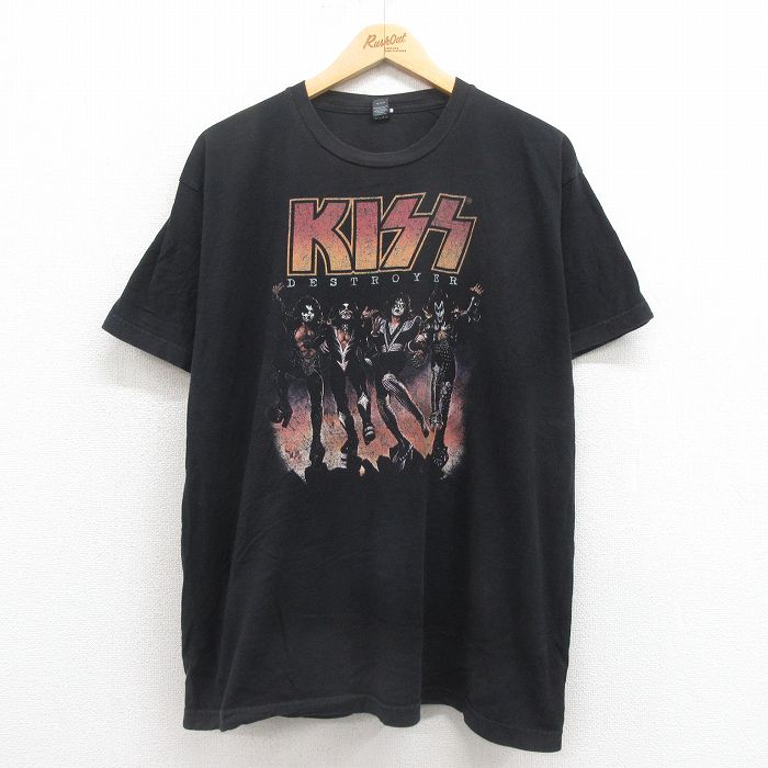 XL★古着 TULTEX 半袖 ロック バンド Tシャツ メンズ キッス コットン クルーネック 黒 ブラック 25aug04 中古