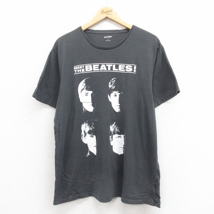 XL★古着 オールドネイビー OLD NAVY 半袖 ロック バンド Tシャツ メンズ ビートルズ The Beatles コットン クルーネック 濃グレー 25aug05 中古