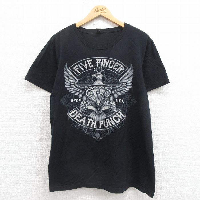 L★古着 半袖 ロック バンド Tシャツ メンズ ファイブフィンガーデスパンチ コットン クルーネック 黒 ブラック 25aug05 中古