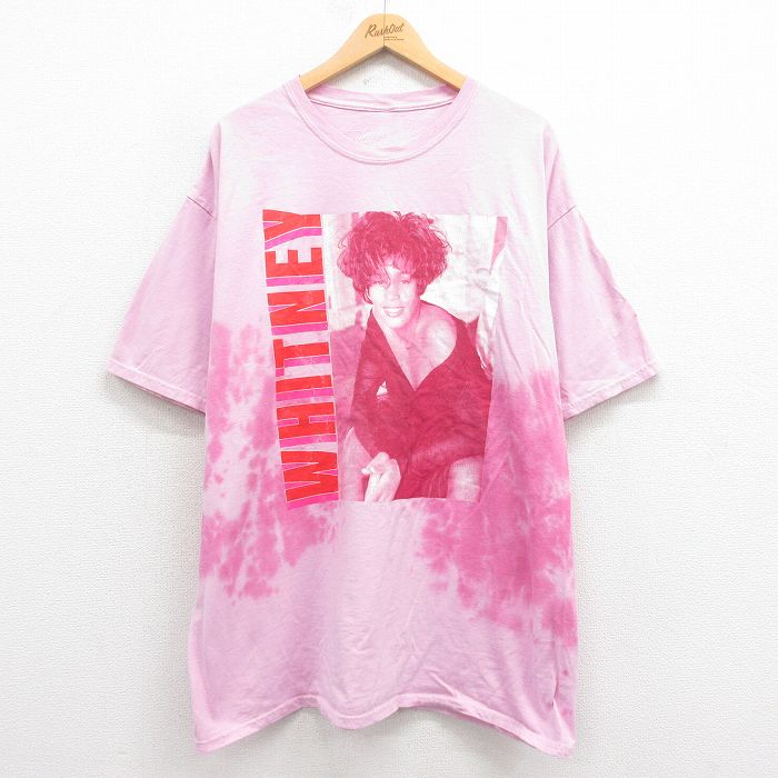 XL★古着 半袖 ロック バンド Tシャツ メンズ ホイットニーヒューストン 大きいサイズ コットン ピンク 【spe】 25aug05 中古