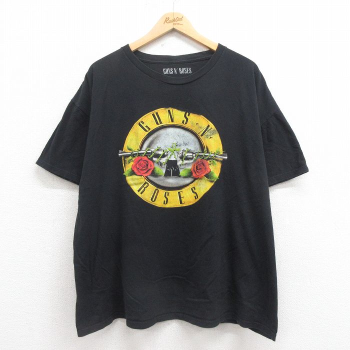 XL★古着 半袖 ロック バンド Tシャツ メンズ ガンズアンドローゼズ 大きいサイズ コットン クルーネック 黒 ブラック 25aug05 中古