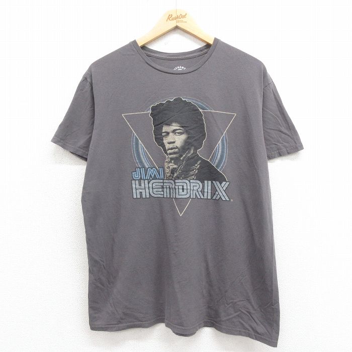 XL★古着 半袖 ロック バンド Tシャツ メンズ ジミヘンドリックス コットン クルーネック グレー 25aug05 中古