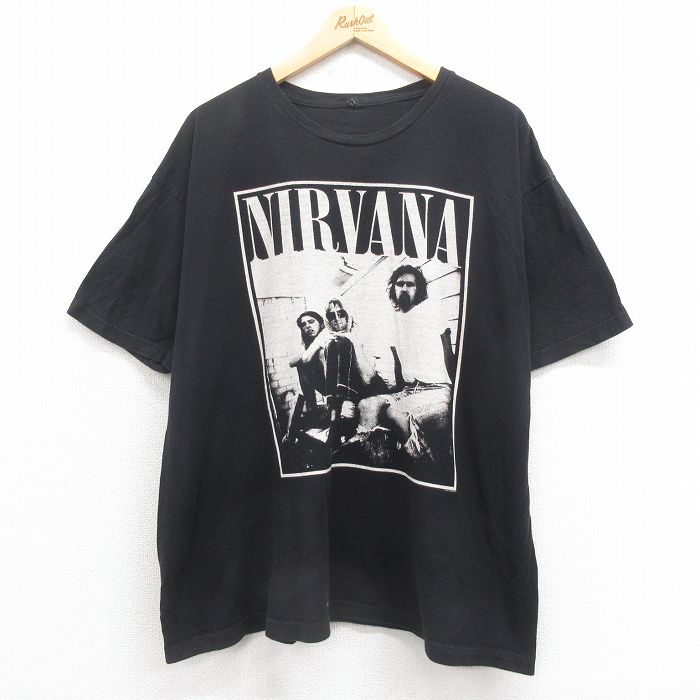 XL★古着 TULTEX 半袖 ロック バンド Tシャツ メンズ ニルバーナ ニルヴァーナ 大きいサイズ クルーネック 黒 ブラック 25aug06 中古