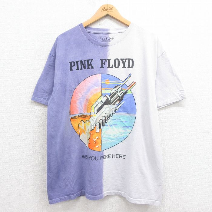 XL★古着 半袖 ロック バンド Tシャツ メンズ ピンクフロイド 大きいサイズ ツートンカラー コットン クルーネック 紫 パープル 25aug06 中古