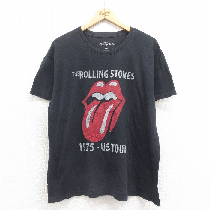 XL★古着 半袖 ロック バンド Tシャツ メンズ ローリングストーンズ The Rolling Stones 大きいサイズ コットン クルーネック 黒 ブラック 25aug06 中古