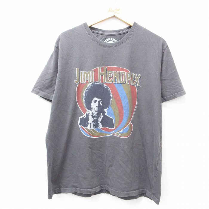 XL★古着 半袖 ロック バンド Tシャツ メンズ ジミヘンドリックス 大きいサイズ コットン クルーネック 濃グレー 25aug07 中古