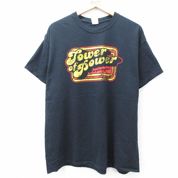 XL★古着 半袖 ロック バンド Tシャツ メンズ タワーオブパワー コットン クルーネック 黒 ブラック 25aug07 中古