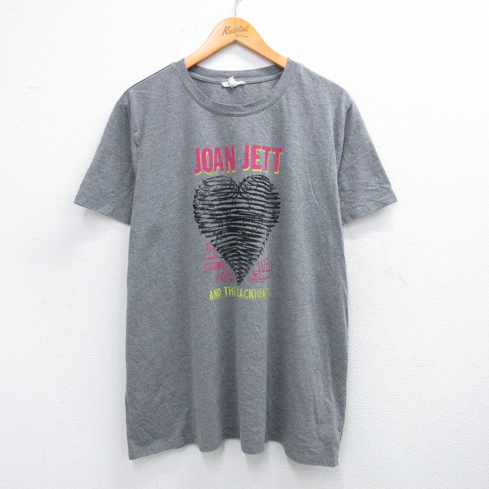 【50%OFF】XL★古着 半袖 ロック バンド Tシャツ メンズ ジョーンジェット クルーネック グレー 霜降り 25aug07 中古