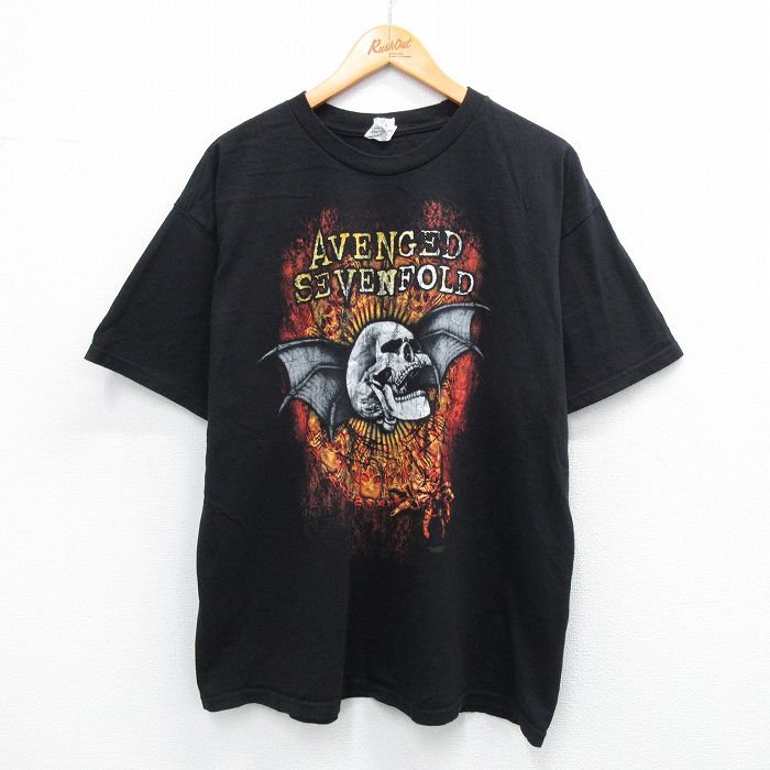 【50%OFF】XL★古着 半袖 ロック バンド Tシャツ メンズ アベンジドセブンフォールド アヴェンジドセヴンフォールド コットン クルーネック 黒 ブラック 25aug07 中古