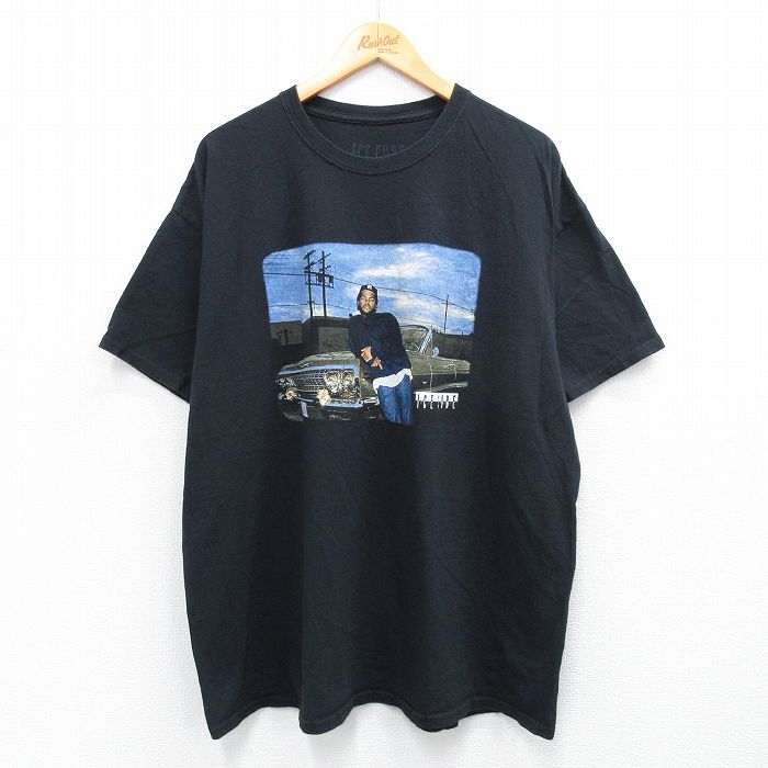 【50%OFF】XL★古着 半袖 ヒップホップ ラップ Tシャツ メンズ アイスキューブ 大きいサイズ コットン クルーネック 黒 ブラック 25aug07 中古