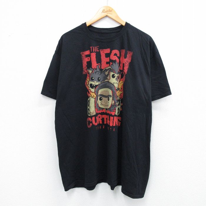 【50%OFF】XL★古着 半袖 Tシャツ メンズ アニメ リックアンドモーティ FLESH CURTAINS 大きいサイズ コットン クルーネック 黒 ブラック 25aug07 中古