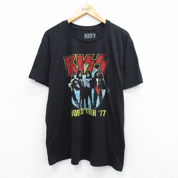 XL★古着 半袖 ロック バンド Tシャツ メンズ キッス KISS 大きいサイズ クルーネック 黒 ブラック 25aug07 中古