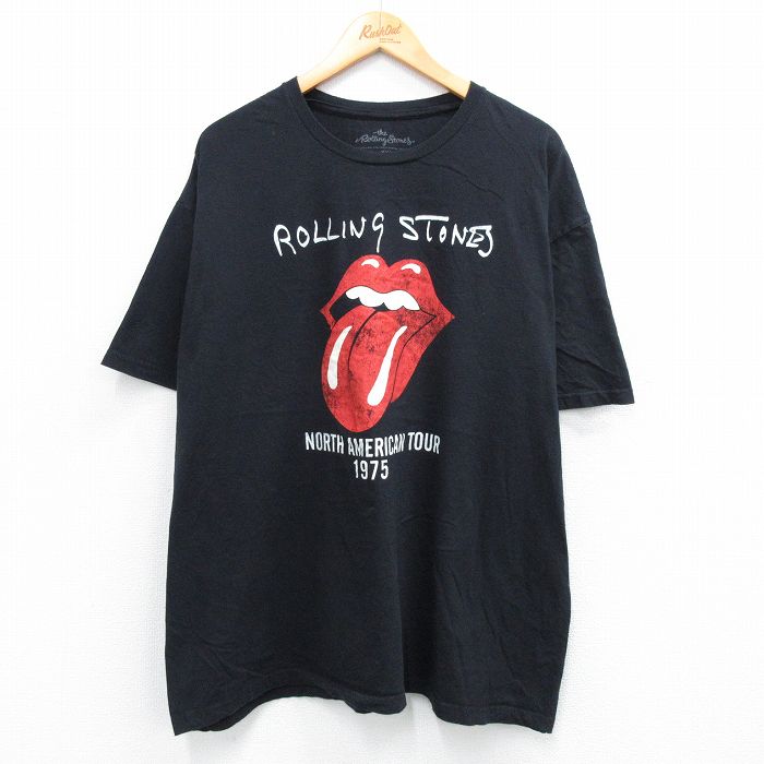 XL★古着 半袖 ロック バンド Tシャツ メンズ ローリングストーンズ The Rolling Stones 大きいサイズ コットン クルーネック 黒 ブラック 【spe】 25aug07 中古