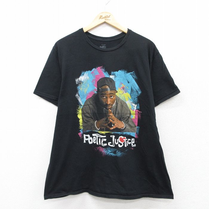 XL★古着 半袖 Tシャツ メンズ 映画 ポエスティックジャスティス トゥパック 2パック 2PAC コットン クルーネック 黒 ブラック 25aug08 中古
