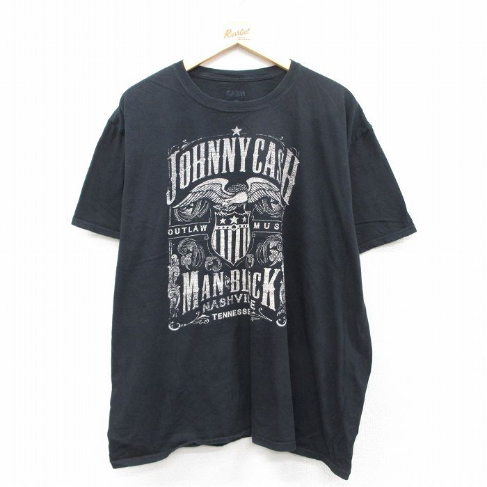 【50%OFF】XL★古着 半袖 ロック バンド Tシャツ メンズ ジョニーキャッシュ 大きいサイズ コットン クルーネック 黒 ブラック 25aug08 中古