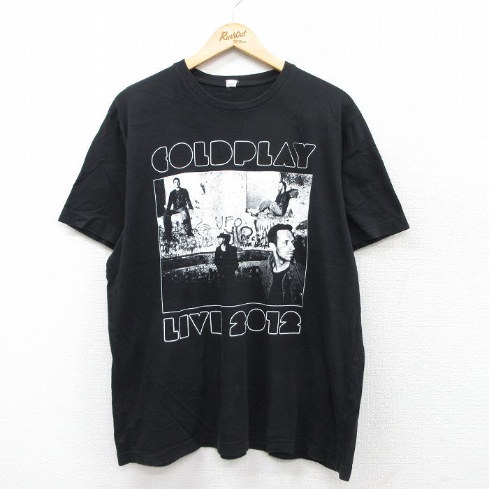 XL★古着 半袖 ロック バンド Tシャツ メンズ コールドプレイ コットン クルーネック 黒 ブラック 25aug08 中古