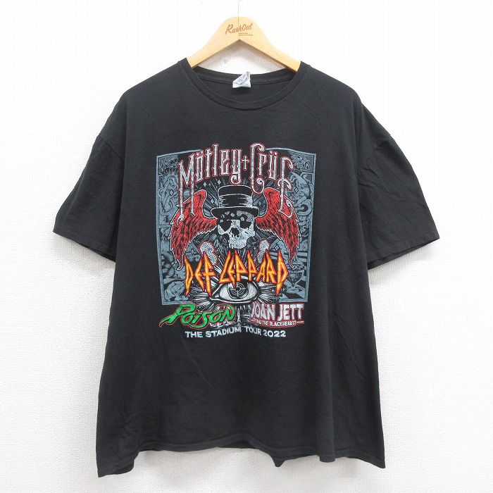 XL★古着 半袖 ロック バンド Tシャツ メンズ モトリークルー デフレパード ポイズン ジョーンジェット 大きいサイズ コットン クルーネック 黒 ブラック 【spe】 25aug18 中古