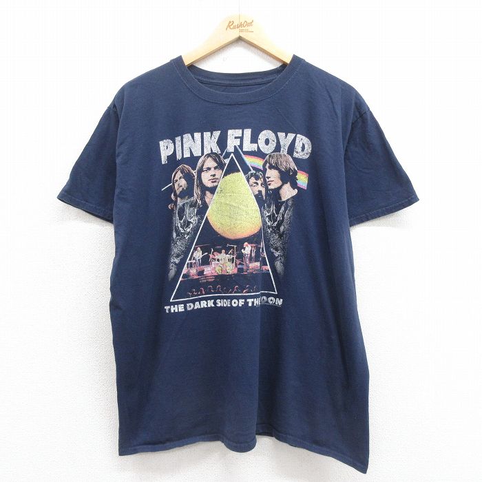 XL★古着 半袖 ロック バンド Tシャツ メンズ ピンクフロイド 大きいサイズ コットン クルーネック 紺 ネイビー 25aug18 中古