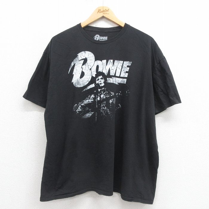 XL★古着 半袖 ロック バンド Tシャツ メンズ デヴィッドボウイ 大きいサイズ コットン クルーネック 黒 ブラック 25aug18 中古